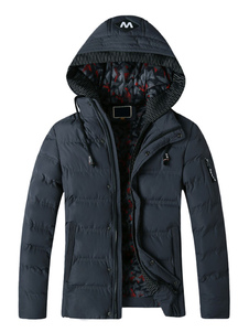 Manteau à capuchon fermeture à glissière Casual hommes épaissir manteau rembourré pour l’hiver