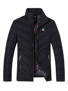 Noir matelassé fermeture éclair rembourrée Puffer manteau veste masculine pour l’hiver