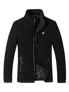 Noir matelassé manches longues matelassée Puffer manteau veste masculine d’hiver