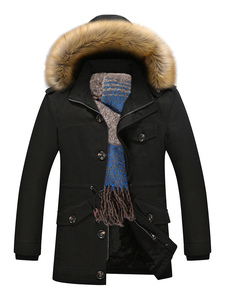 Parka noir manteau fausse fourrure capuche doublée manteau hiver chaud amovible hommes