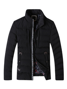Noir matelassé Zip veste masculine des lettres détail Puffer manteau d’hiver