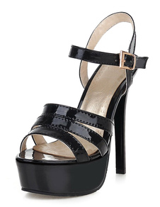 Sandales plateforme sublimes à talons aigus en cuir verni unicolore