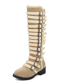 Bottes mi-mollet Zip à bout rond en micro daim unicolore