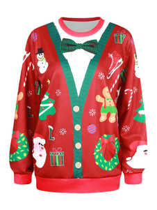 Pullover rouge Sweater Noël modèle manches longues coton col avec capuche