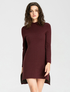 Fabuleuse robe pull Longueur cheville casual avec rayure et tricot devant court et derrière long col