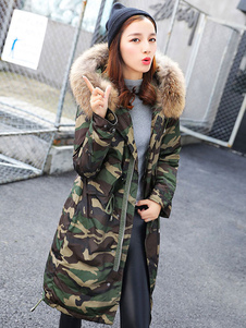 Adorable manteau en acétate de cellulose camouflage avec poches ouverture avant à capuche manches ca