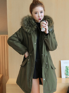 Charmant manteau en acétate de cellulose vert forêt unicolore avec poches ouverture avant à capuche 