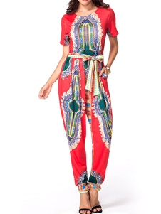 Belle combinaison pour femme rouge impression imprimé fleurie quotidienne