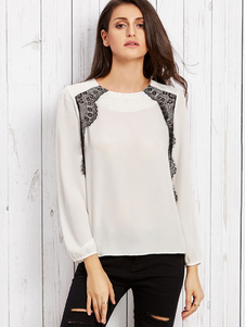 Blouse belle casual en chiffon blanc avec dentelle et dentelle vêtements journaliers