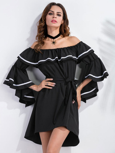 Fabuleuse robe droite mode en acétate de cellulose noir bicolore devant court et derrière long pliss