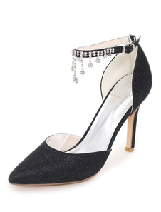 Chaussures de mariée à talons Paillette unicolore avec strass ruban aux chevilles