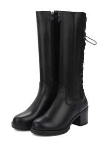Bottes mi-mollet Zip à bout rond en PU unicolore
