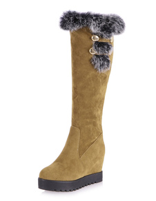 Bottes mi-mollet à bout rond en micro daim unicolore