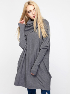 Fabuleuse robe pull casual unicolore avec tricot surdimensionné Col châle quotidienne