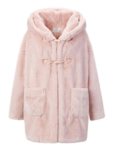 Adorable manteau en laine mélangée unicolore avec bouton surdimensionné à capuche