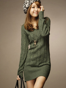 Magnifique robe pull classique unicolore avec tricot moulante col V quotidienne