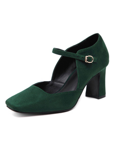 Exquises chaussures à talons à talons épais en micro daim unicolore Mary Janes de polyuréthane / PU