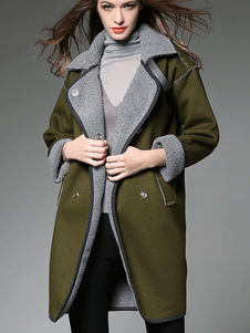 Populaire manteau en suédé bicolore avec poches surdimensionné col à revers