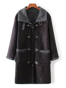 Adorable manteau en suédé unicolore avec boucle surdimensionné col à revers