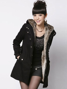 Adorable manteau en coton mélangé unicolore avec ceinture convenable à capuche