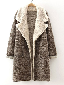 Magnétique manteau en rayonne bicolore en fausse fourrure surdimensionné col à revers