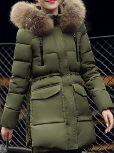 Fascinant manteau en polyester unicolore avec zip convenable à capuche