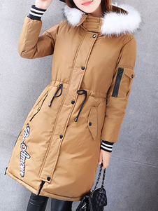 Charmant manteau en coton mélangé unicolore brodé convenable à capuche