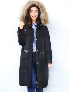 Chic manteau femme en polyester unicolore avec zip surdimensionné à capuche