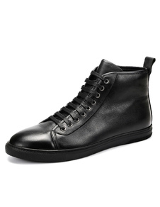 Boots pratiques homme en peau de vache noir unicolore avec lacets