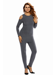 Populaire combinaison féminine sexy grise unicolore creusé de club