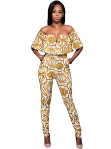 Populaire combinaison féminine sexy blanche impression imprimé fleurie de club