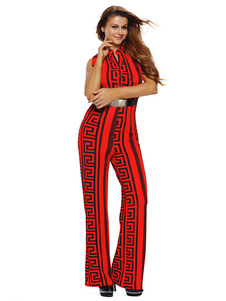 Magnétique combinaison féminine casual rouge impression avec ceinture quotidienne