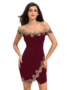 Attrayante robe bodycon en polyester hors de l'épaule avec dentelle et dentelle