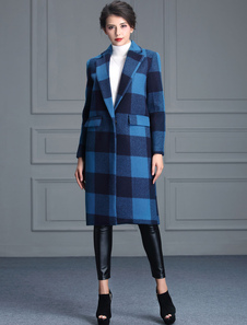 Pelplum Long Sleeve occasionnel à la palangre manteau manteau bleu plaid féminines