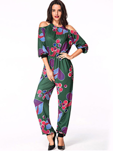 Fascinante combinaison pour femme mode verte impression street style