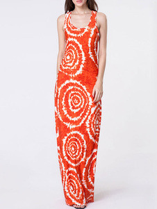 Robe longue en fibres de coton impression avec col U