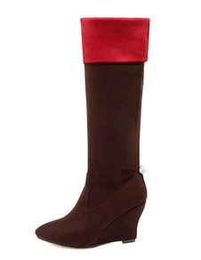 Bottes à talons compensés en micro daim unicolore