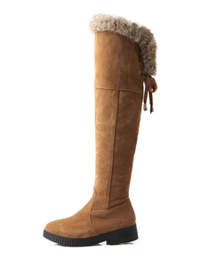 Cuissardes belles à talons chiots en cuir poncé unicolore Zip avec fourrure en peluche courte artifi