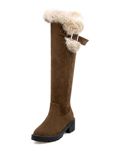 Bottes chic à talons chiots en tissu de terry unicolore avec boucle