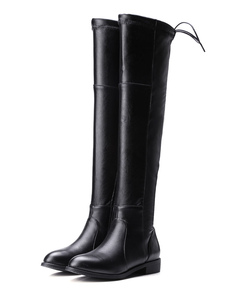 Cuissardes belles à talons chiots en PU noir unicolore Zip en peluche courte artificielle