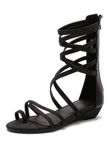 Noir Gladiator sandales plates Strappy Sandal bottes pour femmes