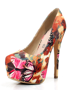 Escarpins fascinants plateforme à talons aigus en tissu rouge motif papillon mocassin de polyuréthan