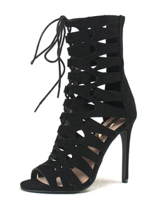 Gladiator noir sandales à talons hauts Lace Up Stiletto sandales bottes pour femmes