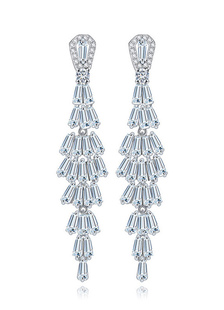 Boucles d'oreilles Cerceau de fête en cuivre argent Cubic Zirconia