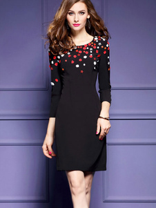 Populaire robe bodycon en spandex col rond imprimé fleuri brodé vêtements journaliers