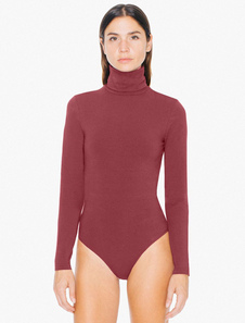 Manches longues Body col montant Bourgogne Slim Fit coton Body pour femmes