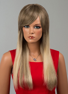 Magnétique perruque de cheveux humains pour femme abricot foncée frange oblique dégradé de vacances 