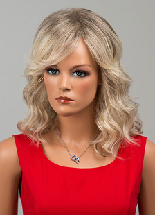 Magnifique perruque de cheveux humains pour femme doré claire frange oblique ébouriffée de vacances 