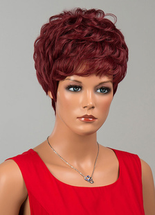 Séduisante perruque de cheveux humains pour femme fuchsia coupe boyish ébouriffée de vacances filet 