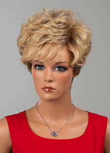 Magnétique perruque de cheveux humains pour femme abricot foncée coupe boyish ébouriffée de vacances